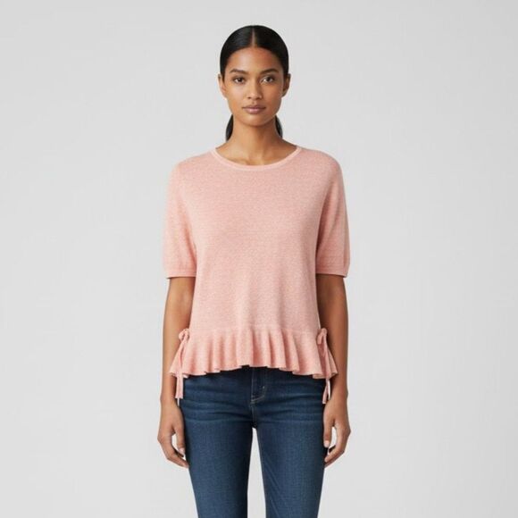 White + Warren Linen Drawcord Ruffle Tee Pink Size X-Size NWT - Picture 1 of 9